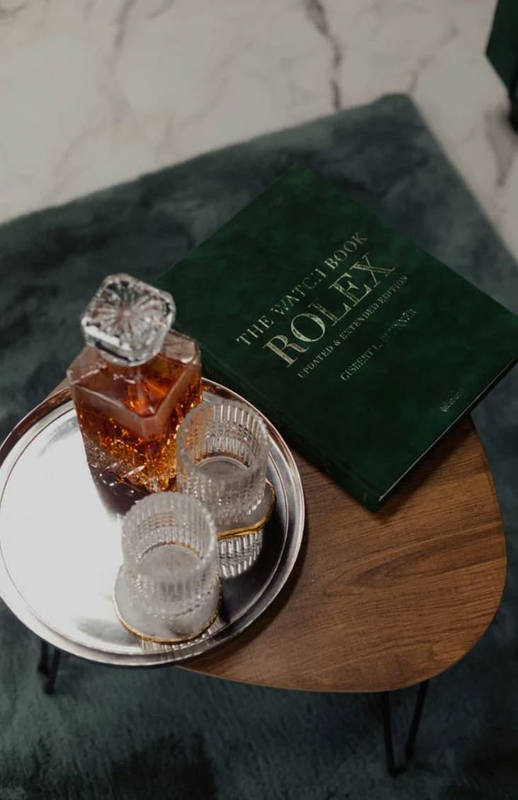 Whisky in a crystal glass on a tray